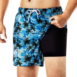 imageBRISIRA Mens Swim Trunks Swim Shorts 6 inch Compression Liner Bathing Suit AntiChafe Quick Dry Stretch PocketsCamopalmtree