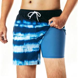 imageBRISIRA Mens Swim Trunks Swim Shorts 6 inch Compression Liner Bathing Suit AntiChafe Quick Dry Stretch PocketsGradient Tie Dye