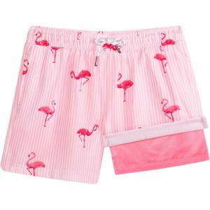 imageBRISIRA Boys Swim Trunks with Compression Liner Bathing Suit Kids AntiChafe Quick Dry Swimsuit Swim Shorts Youth Teens 516YA Flamingo Stripe