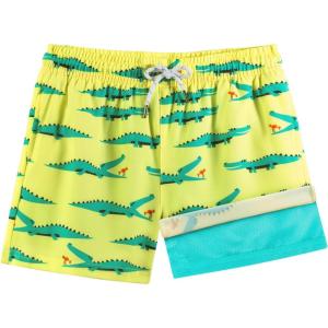 imageBRISIRA Boys Swim Trunks with Compression Liner Bathing Suit Kids AntiChafe Quick Dry Swimsuit Swim Shorts Youth Teens 516YA Light Yellow Crocodile
