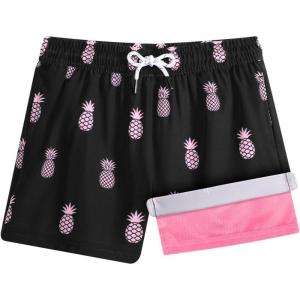 imageBRISIRA Boys Swim Trunks with Compression Liner Bathing Suit Kids AntiChafe Quick Dry Swimsuit Swim Shorts Youth Teens 516YBlack Pink Pineapple