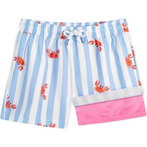 imageBRISIRA Boys Swim Trunks with Compression Liner Bathing Suit Kids AntiChafe Quick Dry Swimsuit Swim Shorts Youth Teens 516YLightblue Crab Stripe