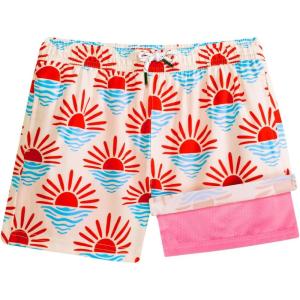 imageBRISIRA Boys Swim Trunks with Compression Liner Bathing Suit Kids AntiChafe Quick Dry Swimsuit Swim Shorts Youth Teens 516YRed Sunripple Wave