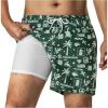 imageBRISIRA Mens Swim Trunks 5 Inch Quick Dry Bathing Suit with Compression Liner Beach Swimsuit Board Shorts PocketsGreen Hawaiian Print