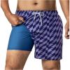 imageBRISIRA Mens Swim Trunks 5 Inch Quick Dry Bathing Suit with Compression Liner Beach Swimsuit Board Shorts PocketsPurple Bolt Check