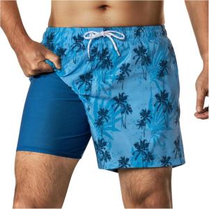 imageBRISIRA Mens 4 inch Swim Trunks with Compression Liner Quick Dry Bathing Suit Beach Swimsuit Board Shorts PocketsBluepalm Tree