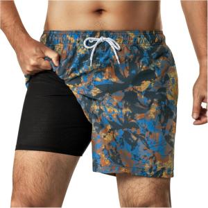 imageBRISIRA Mens 4 inch Swim Trunks with Compression Liner Quick Dry Bathing Suit Beach Swimsuit Board Shorts PocketsCamo