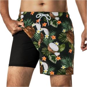 imageBRISIRA Mens 4 inch Swim Trunks with Compression Liner Quick Dry Bathing Suit Beach Swimsuit Board Shorts PocketsRetropalm