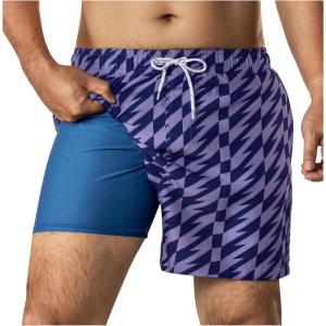 imageBRISIRA Mens Swim Trunks 5 Inch Quick Dry Bathing Suit with Compression Liner Beach Swimsuit Board Shorts PocketsPurple Bolt Check