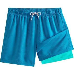 imageBRISIRA Mens Swim Trunks 5 inch Seersucker Beach Shorts with Compression Liner Quick Dry Bathing Suits NoChafing Board ShortBright Blue