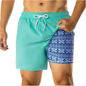 imageBRISIRA Mens Swim Trunks with Printed Compression Liner 5in Bathing Suit Quick Dry Beach Swimsuit Board Shorts PocketsAquadarkblue Paisley