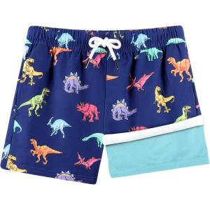 imageBRISIRA Boys Swim Trunks Bathing Suit Compression Boxer Brief Liner AntiChafe Swimsuit Swim Shorts Toddler Kids Youth TeenBlue Dino