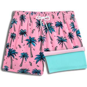imageBRISIRA Boys Swim Trunks Bathing Suit Compression Boxer Brief Liner AntiChafe Swimsuit Swim Shorts Toddler Kids Youth TeenPink Coconuttree