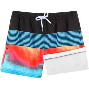 imageBRISIRA Boys Swim Trunks Bathing Suit Compression Boxer Brief Liner AntiChafe Swimsuit Swim Shorts Toddler Kids Youth TeenStripes Blackblue