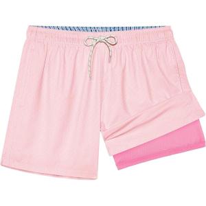 imageBRISIRA Mens Swim Trunks Ribbed Textured 5quot Bathing Suit with Compression Liner Board Shorts Beach Swimsuit Quick Dry PocketPinkstripes