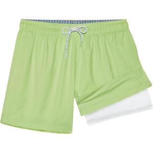 imageBRISIRA Mens Swim Trunks Ribbed Textured 5quot Bathing Suit with Compression Liner Board Shorts Beach Swimsuit Quick Dry PocketTendergreenstripes