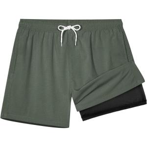 imageBRISIRA Mens Swim Trunks Textured 5quot Compression Liner Quick Dry Bathing Suit Breathable Swimsuit Board Shorts LightweightArmy