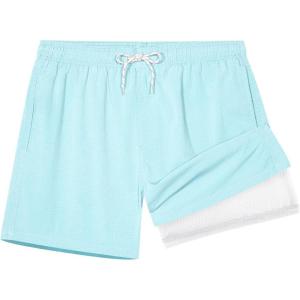 imageBRISIRA Mens Swim Trunks Textured 5quot Compression Liner Quick Dry Bathing Suit Breathable Swimsuit Board Shorts LightweightLight Blue