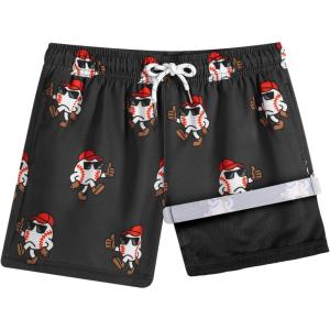 image:imageBRISIRA Boys Swim Trunks Bathing Suit Compression Boxer Brief Liner AntiChafe Swimsuit Swim Shorts Toddler Kids Youth TeenA Black Brown Baseball