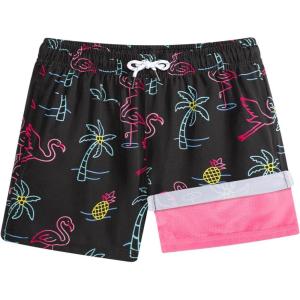 image:imageBRISIRA Boys Swim Trunks Bathing Suit Compression Boxer Brief Liner AntiChafe Swimsuit Swim Shorts Toddler Kids Youth TeenA Neon Tree Flamingo