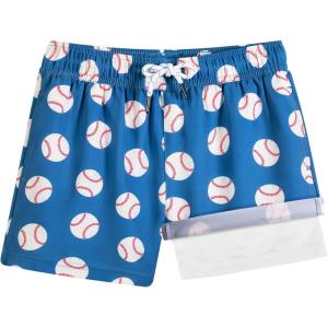 image:imageBRISIRA Boys Swim Trunks Bathing Suit Compression Boxer Brief Liner AntiChafe Swimsuit Swim Shorts Toddler Kids Youth TeenBlue Whitebaseball