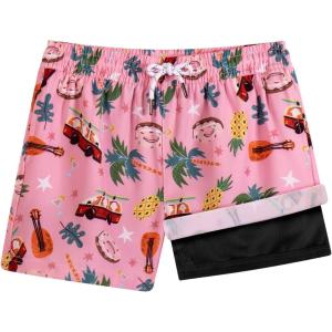 image:imageBRISIRA Boys Swim Trunks Swim Shorts with Compression Liner Stretch Bathing Suit Swimsuit Toddler Kids Youth Teen Quick DryPink Redbus