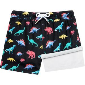 image:imageBRISIRA Boys Swim Trunks with Compression Liner Youth Bathing Suit Quick Dry AntiChafe Swimsuit Swim Shorts Kid Toddler TeenBlack Dino