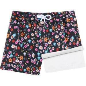 image:imageBRISIRA Boys Swim Trunks with Compression Liner Youth Bathing Suit Quick Dry AntiChafe Swimsuit Swim Shorts Kid Toddler TeenBlack Flowers