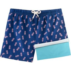 image:imageBRISIRA Boys Swim Trunks with Compression Liner Youth Bathing Suit Quick Dry AntiChafe Swimsuit Swim Shorts Kid Toddler TeenBlue Pinkpineapple