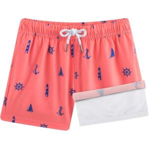 image:imageBRISIRA Boys Swim Trunks with Compression Liner Youth Bathing Suit Quick Dry AntiChafe Swimsuit Swim Shorts Kid Toddler TeenRed Anchorlighthouse