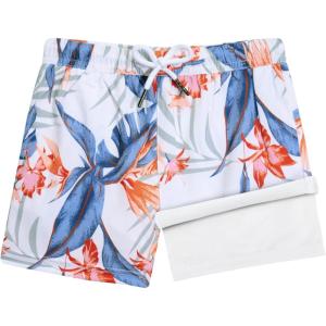image:imageBRISIRA Boys Swim Trunks with Compression Liner Youth Bathing Suit Quick Dry AntiChafe Swimsuit Swim Shorts Kid Toddler TeenWhitetropical