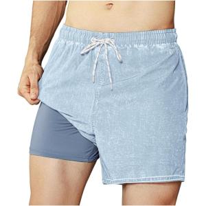 image:imageBRISIRA Mens Swim Trunks Vintage Compression Liner 5 inch Retro Swim Shorts Quick Dry Bathing Suit Lightweight PocketLight Blue