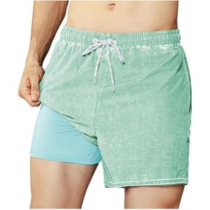 image:imageBRISIRA Mens Swim Trunks Vintage Compression Liner 5 inch Retro Swim Shorts Quick Dry Bathing Suit Lightweight PocketSilt Green