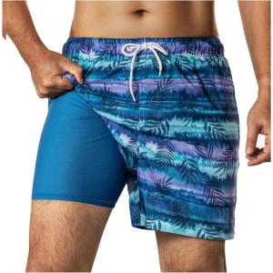 image:imageBRISIRA Mens Swim Trunks 5 Inch Compression Liner Beach Swim Shorts Bathing Suit Quick Dry 4Way Stretch PocketsTiedye Blue Leaves