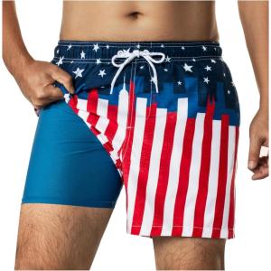 image:imageBRISIRA Mens Swim Trunks 5 Inch Compression Liner Beach Swim Shorts Bathing Suit Quick Dry 4Way Stretch PocketsUsa American Flag