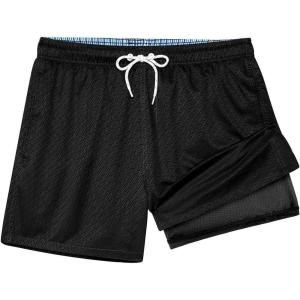 image:imageBRISIRA Mens Swim Trunks 5 Textured Ribbed amp Leopard Bathing Suit Compression Liner Board Shorts Beach Swimsuit Quick DryBlackstripes
