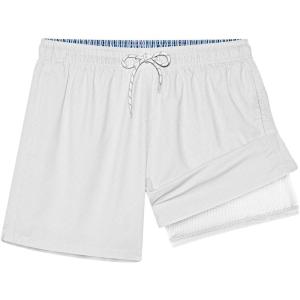 image:imageBRISIRA Mens Swim Trunks 5 Textured Ribbed amp Leopard Bathing Suit Compression Liner Board Shorts Beach Swimsuit Quick DryWhitestripes