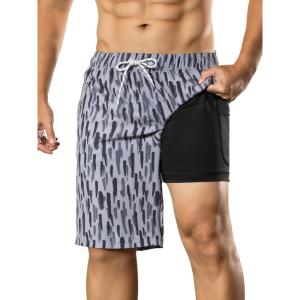 image:imageBRISIRA Mens Swim Trunks 9 Compression Liner Long Board Shorts Swim Shorts Bathing Suit Swimsuit Beach AntiChafe Quick DryGray Spikes
