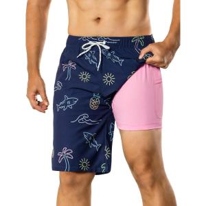 image:imageBRISIRA Mens Swim Trunks 9 Compression Liner Long Board Shorts Swim Shorts Bathing Suit Swimsuit Beach AntiChafe Quick DryNavy Pineapple  Coconut