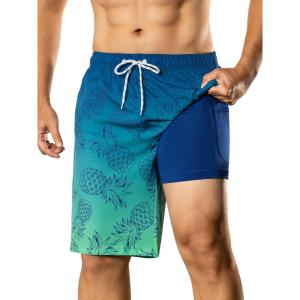 image:imageBRISIRA Mens Swim Trunks 9 Compression Liner Long Board Shorts Swim Shorts Bathing Suit Swimsuit Beach AntiChafe Quick DryPineapple Gradient