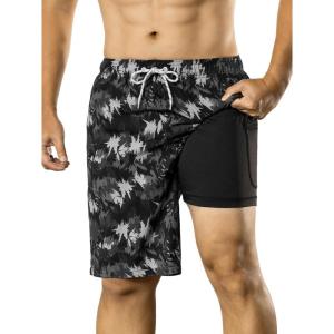 image:imageBRISIRA Mens Swim Trunks 9 Compression Liner Long Board Shorts Swim Shorts Bathing Suit Swimsuit Beach AntiChafe Quick DrySpike Camo