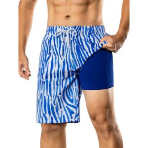 image:imageBRISIRA Mens Swim Trunks 9 Compression Liner Long Board Shorts Swim Shorts Bathing Suit Swimsuit Beach AntiChafe Quick DryWhite  Blue Stripes