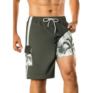 image:imageBRISIRA Mens Swim Trunks 9 Inch Long Board Shorts with Compression Liner SideampCargo Pockets Bathing Suit Beach Quick DryArmycoconut Tree