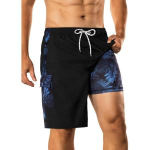 image:imageBRISIRA Mens Swim Trunks 9 Inch Long Board Shorts with Compression Liner SideampCargo Pockets Bathing Suit Beach Quick DryBlackblue Tropical