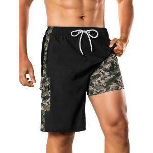 image:imageBRISIRA Mens Swim Trunks 9 Inch Long Board Shorts with Compression Liner SideampCargo Pockets Bathing Suit Beach Quick DryBlackcamouflage