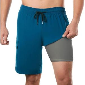 image:imageBRISIRA Mens Swim Trunks Bathing Suit 9 Inch Inseam Compression Liner Beach Long Board Shorts Swimsuit AntiChafe Quick DryCopenbluegray