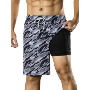 image:imageBRISIRA Mens Swim Trunks Bathing Suit 9 Inch Inseam Compression Liner Long Board Shorts Beach Swimsuit Swimwear Quick DryBlackwhite Stripe