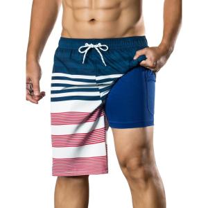 image:imageBRISIRA Mens Swim Trunks Bathing Suit 9 Inch Inseam Compression Liner Long Board Shorts Beach Swimsuit Swimwear Quick DryBluewhitered