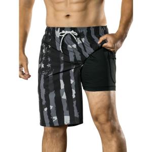 image:imageBRISIRA Mens Swim Trunks Bathing Suit 9 Inch Inseam Compression Liner Long Board Shorts Beach Swimsuit Swimwear Quick DryStripe Americanflag
