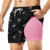image:imageBRISIRA Mens Swim Trunks Bathing Suit 5 Inch Inseam Compression Liner Beach Swim Shorts Swimwear Quick Dry Zipper PocketBlack Leafflamingo